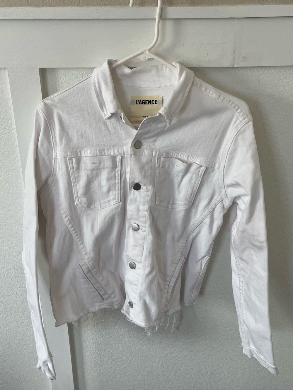L'AGENCE Women's XL White Denim Jacket.